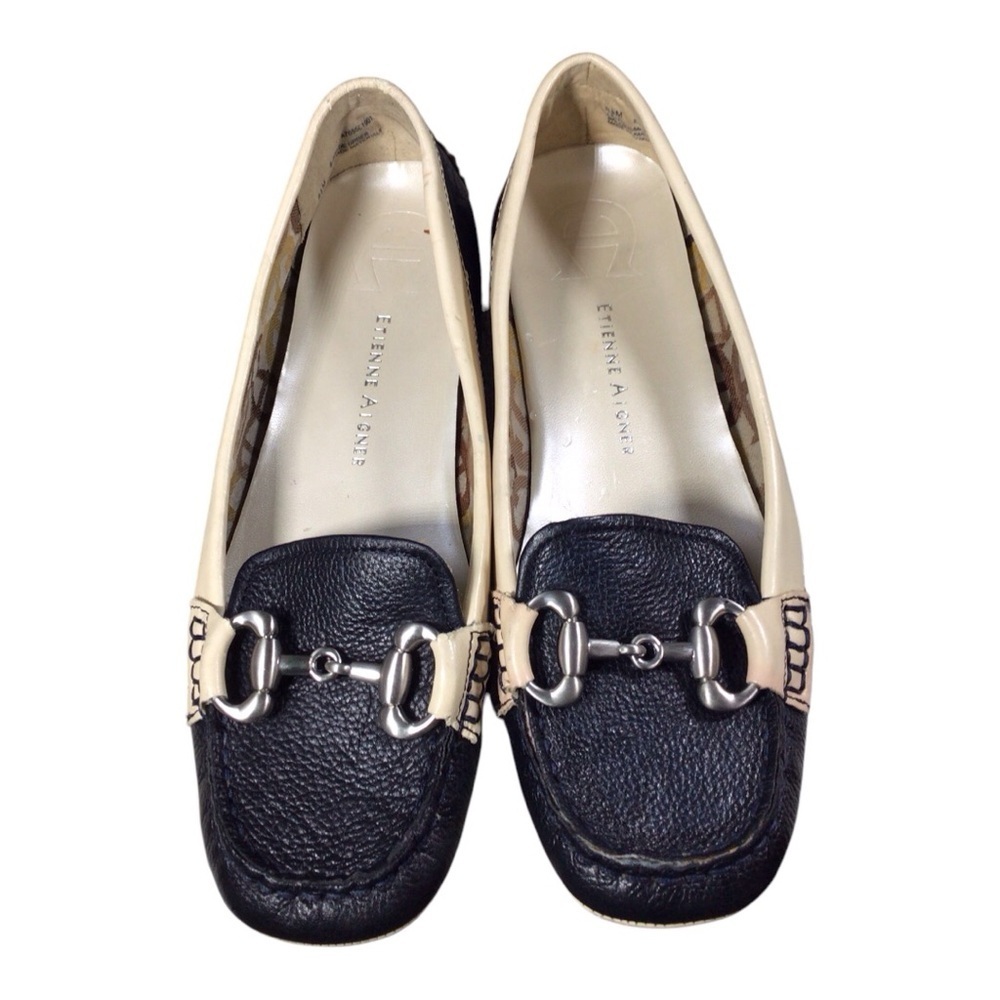 Etienne Aigner Black and Cream Loafers